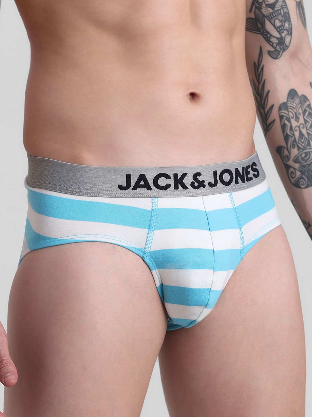 Light Blue Rugby Striped Cotton Briefs