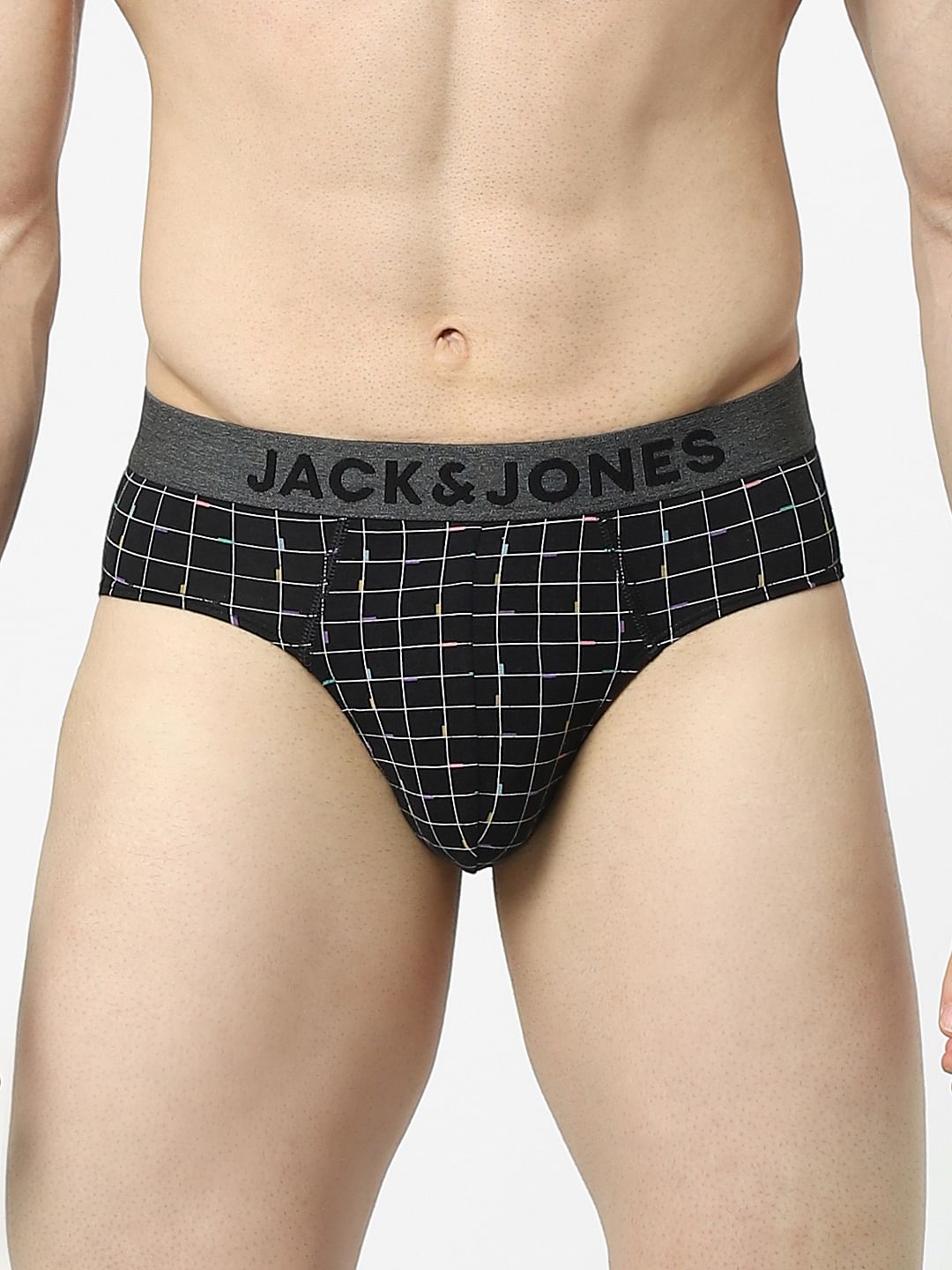 Black Check Print Briefs