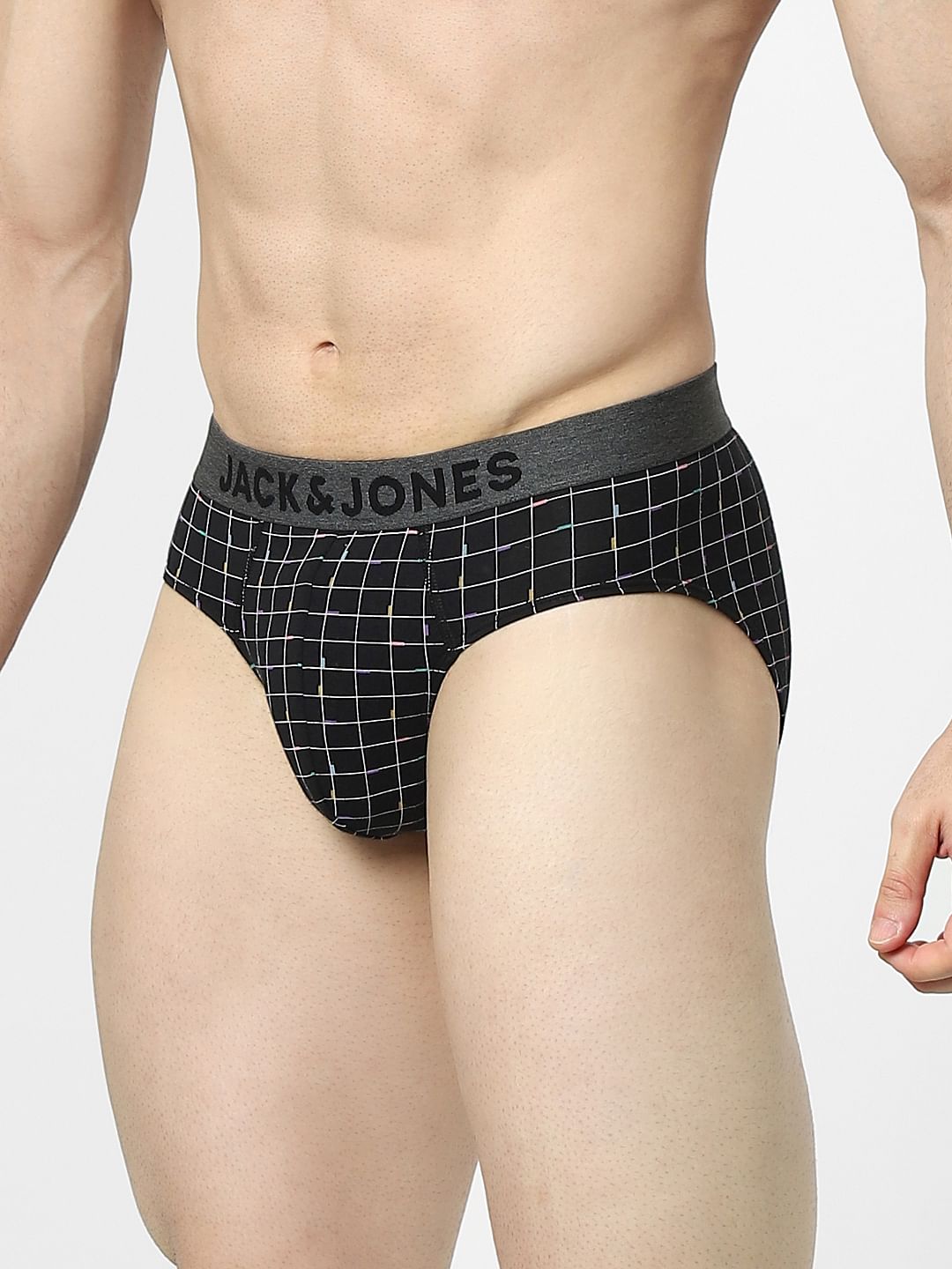 Black Check Print Briefs