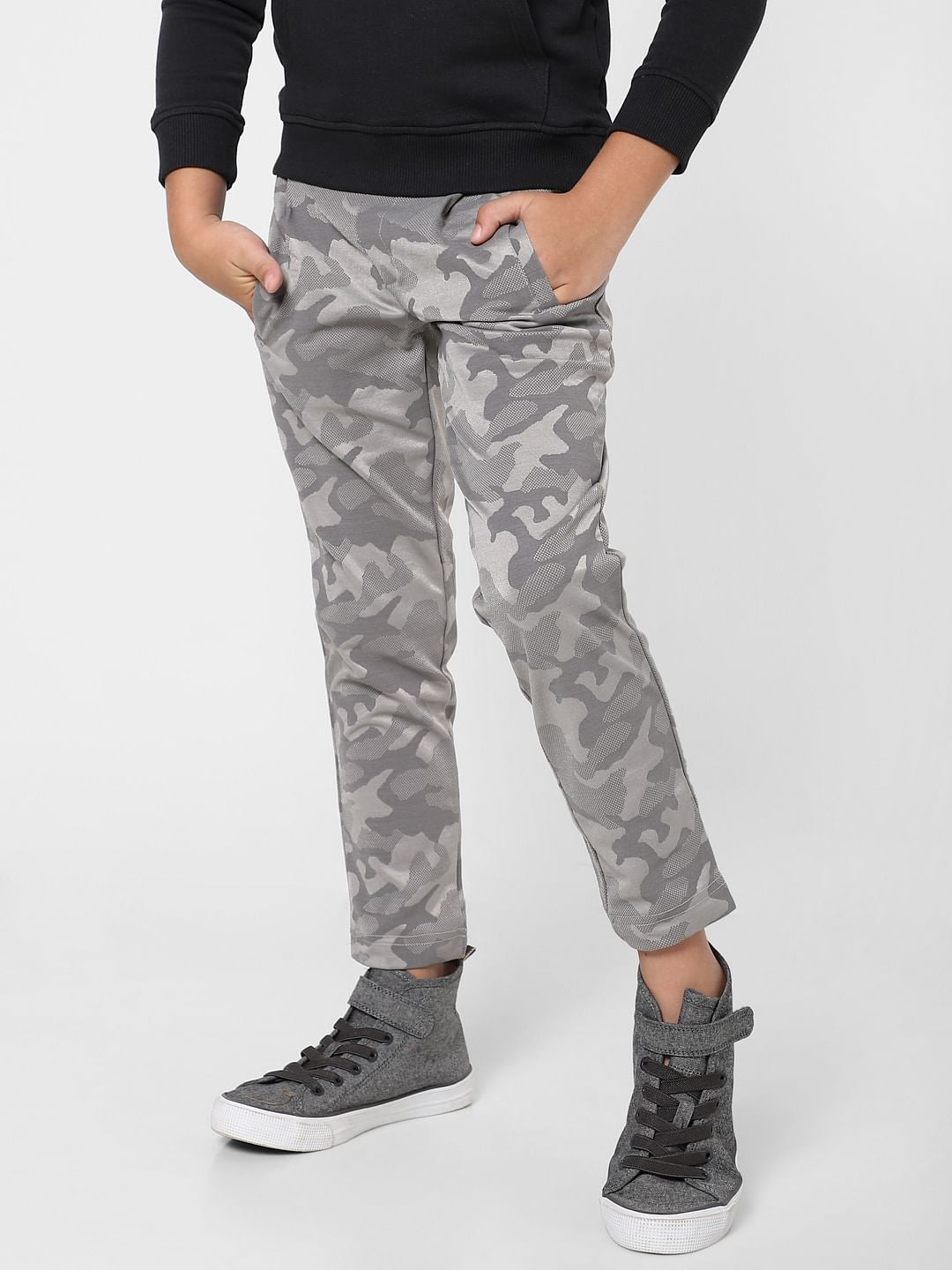 Boys Grey Low Rise Camo Pants