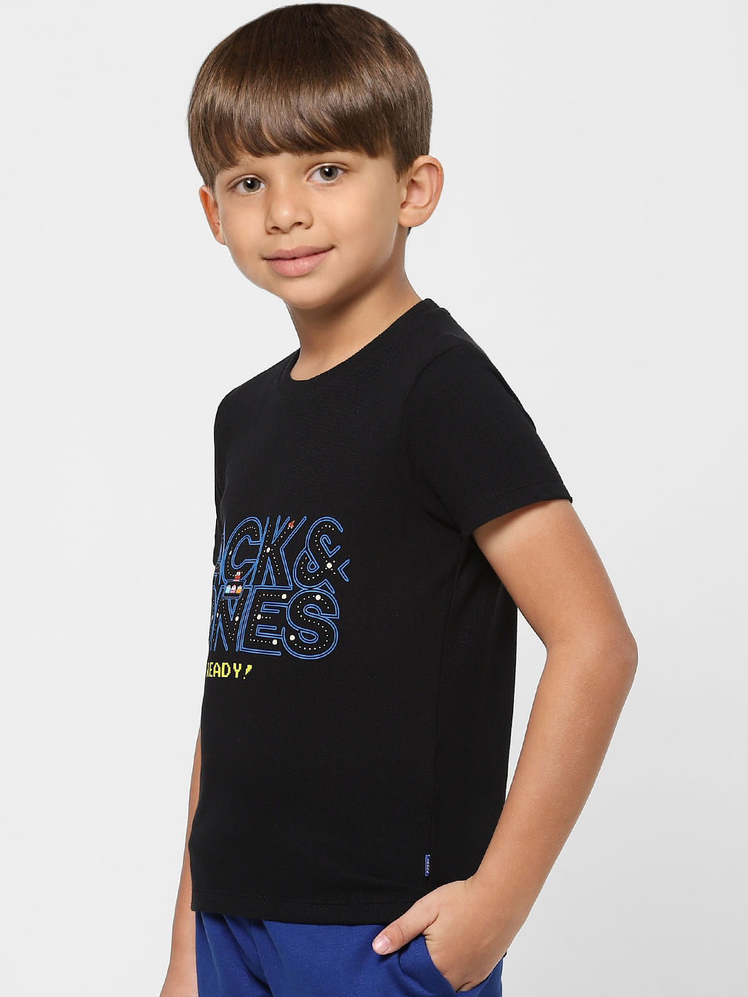 BOYS X PAC-MAN BLACK LOGO PRINT CREW NECK T-SHIRT