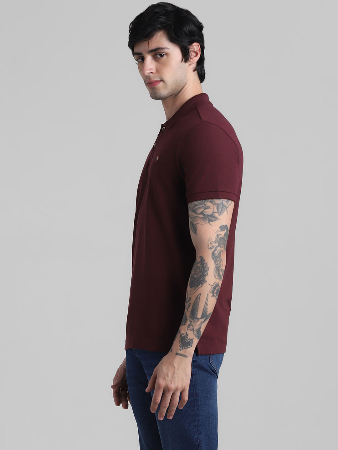 Burgundy Knitted Polo T-shirt