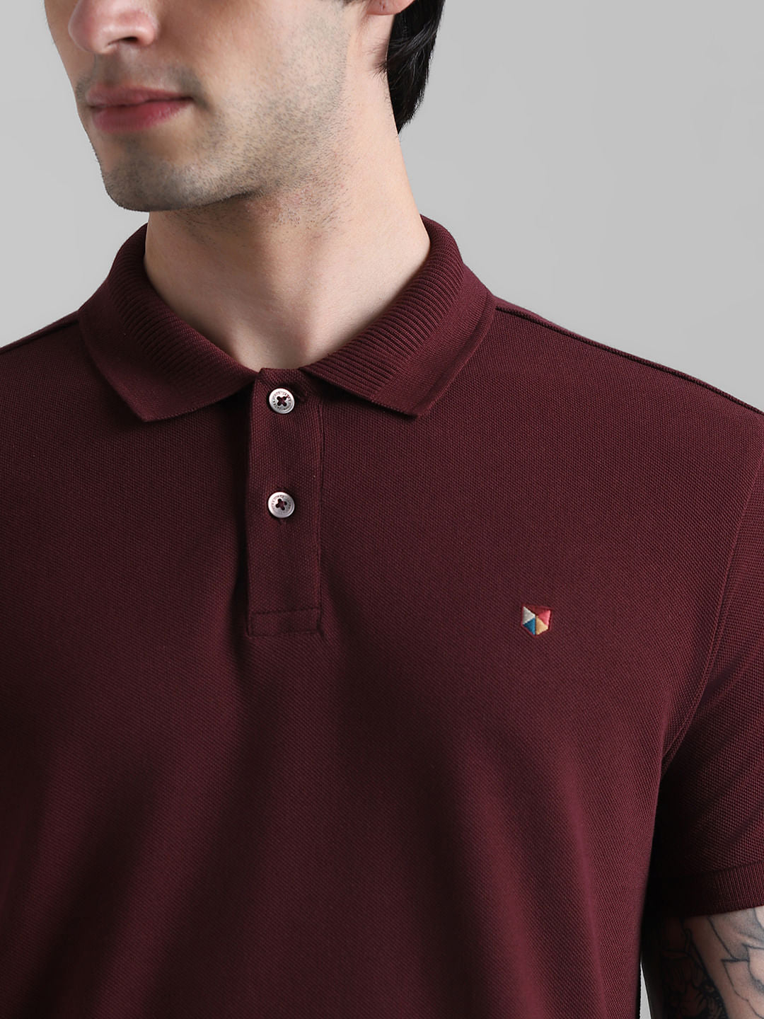Burgundy Knitted Polo T-shirt