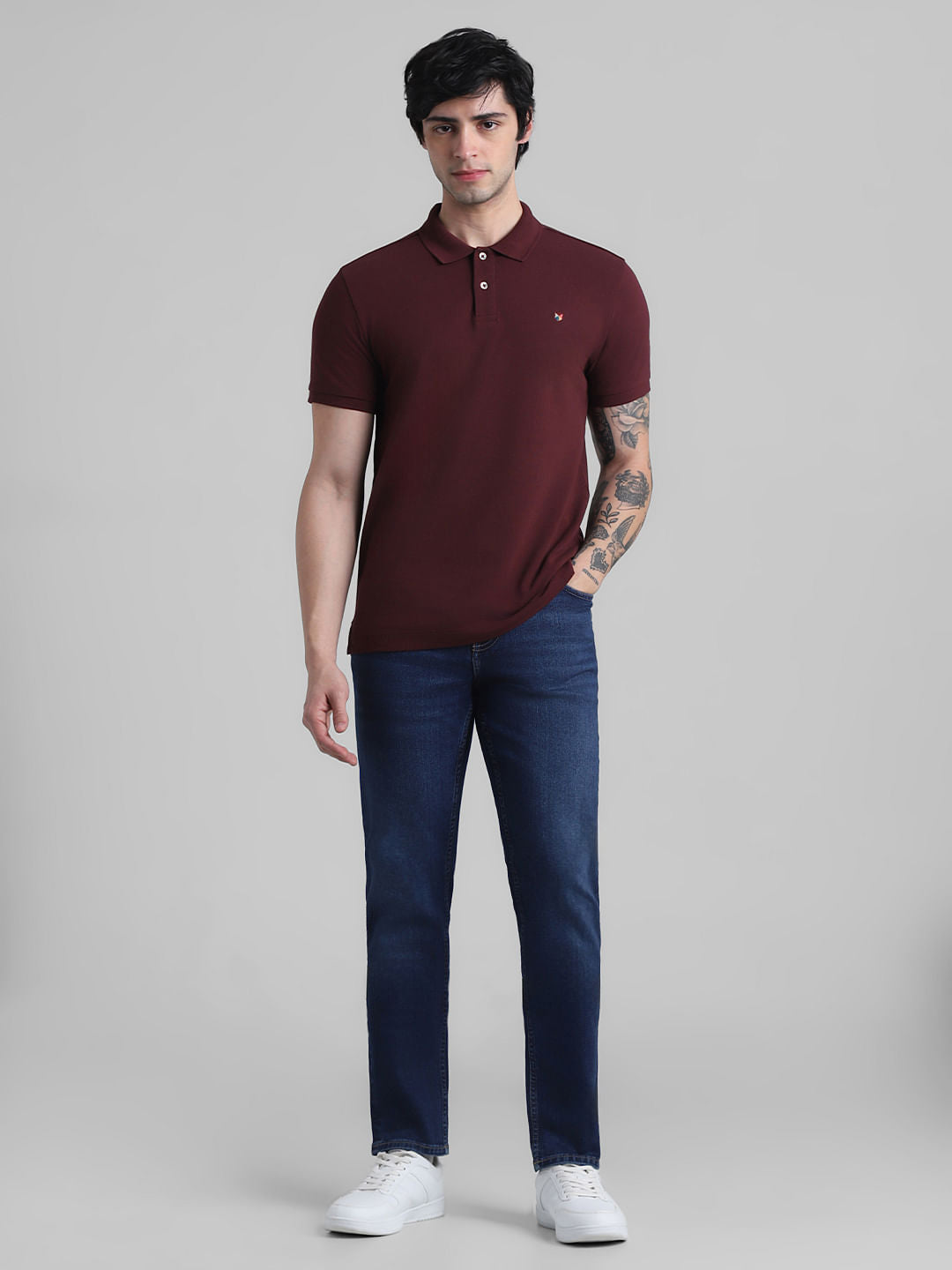 Burgundy Knitted Polo T-shirt