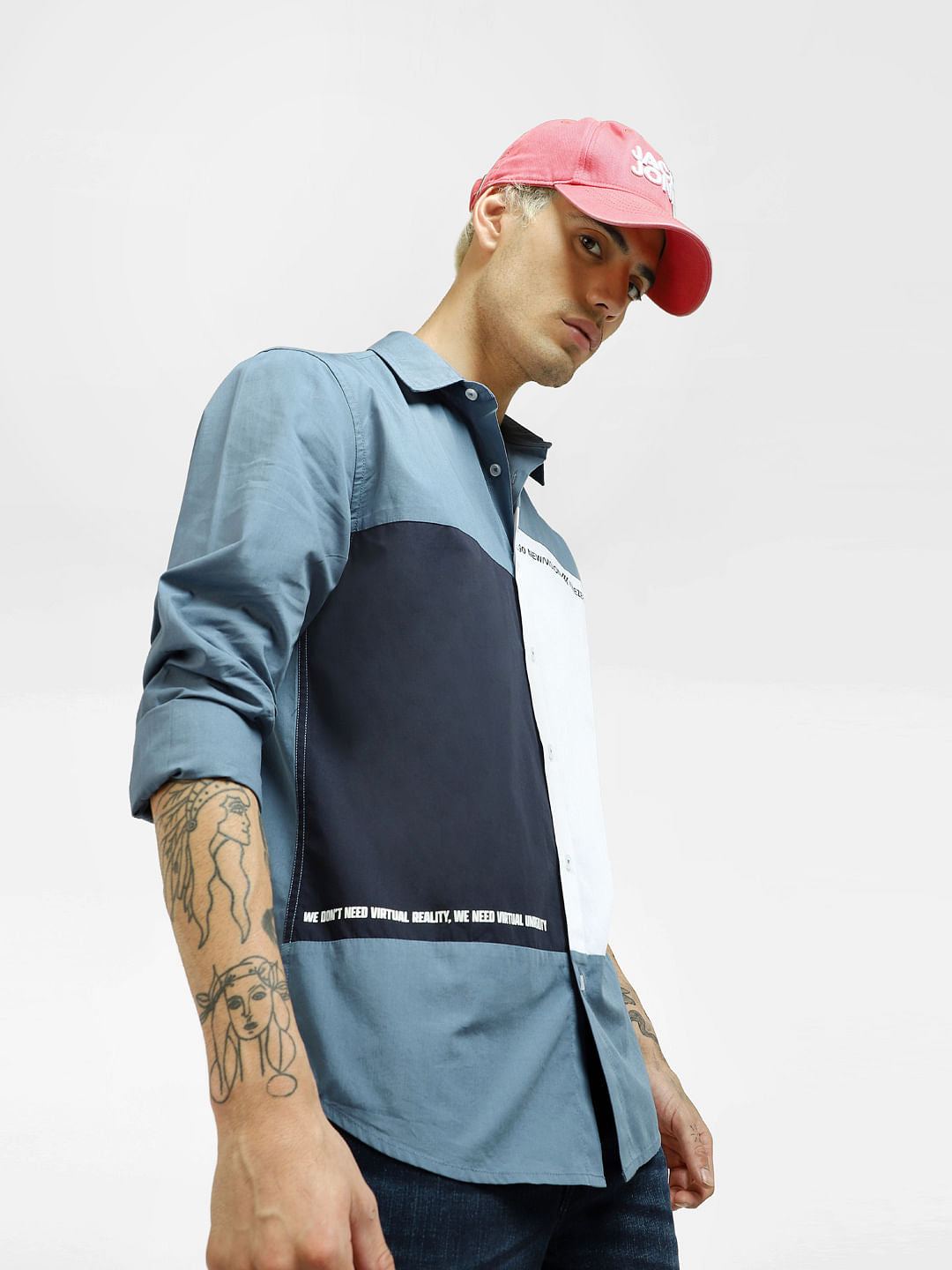 Blue Colourblocked Shirt