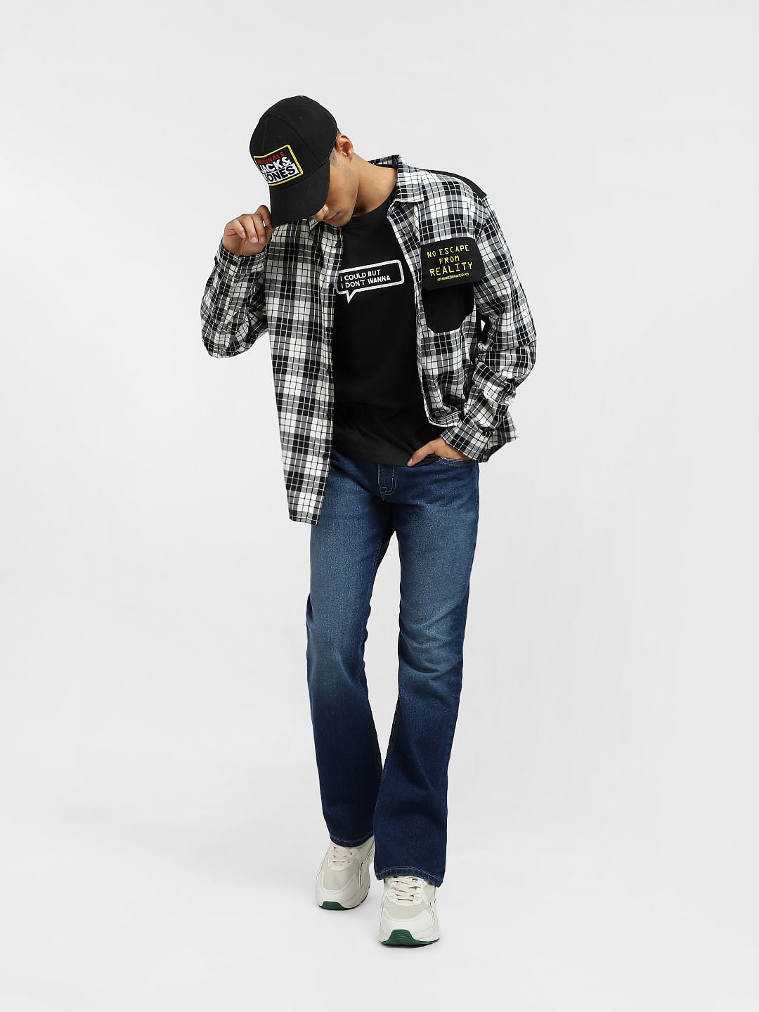 Black Cut & Sew Oversized Check Shirt