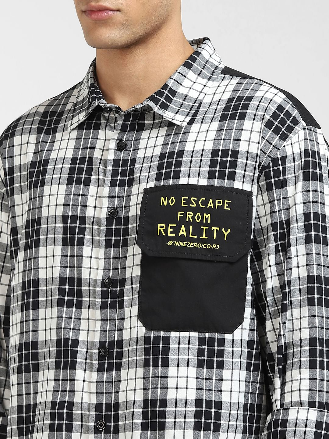 Black Cut & Sew Oversized Check Shirt