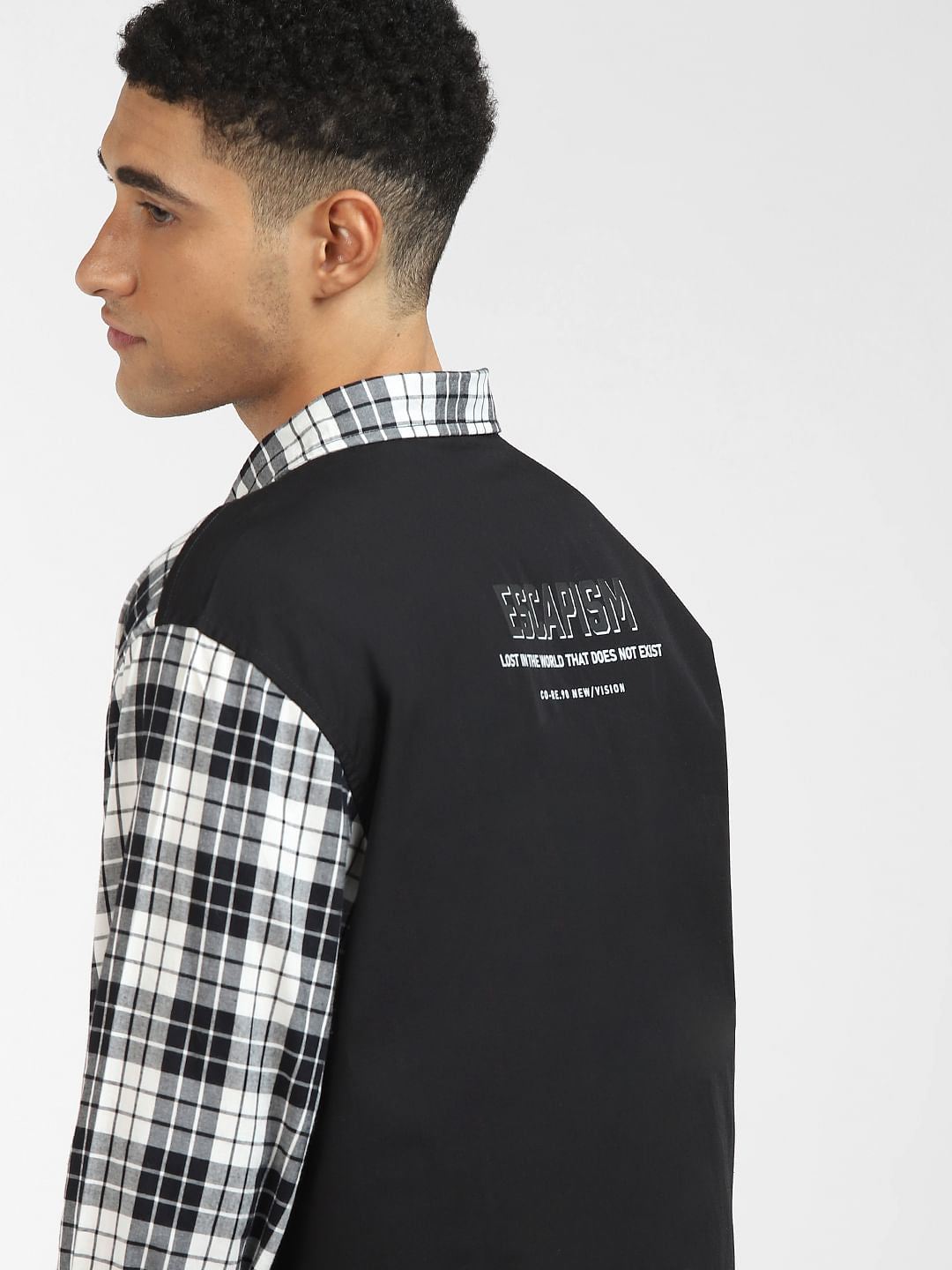 Black Cut & Sew Oversized Check Shirt