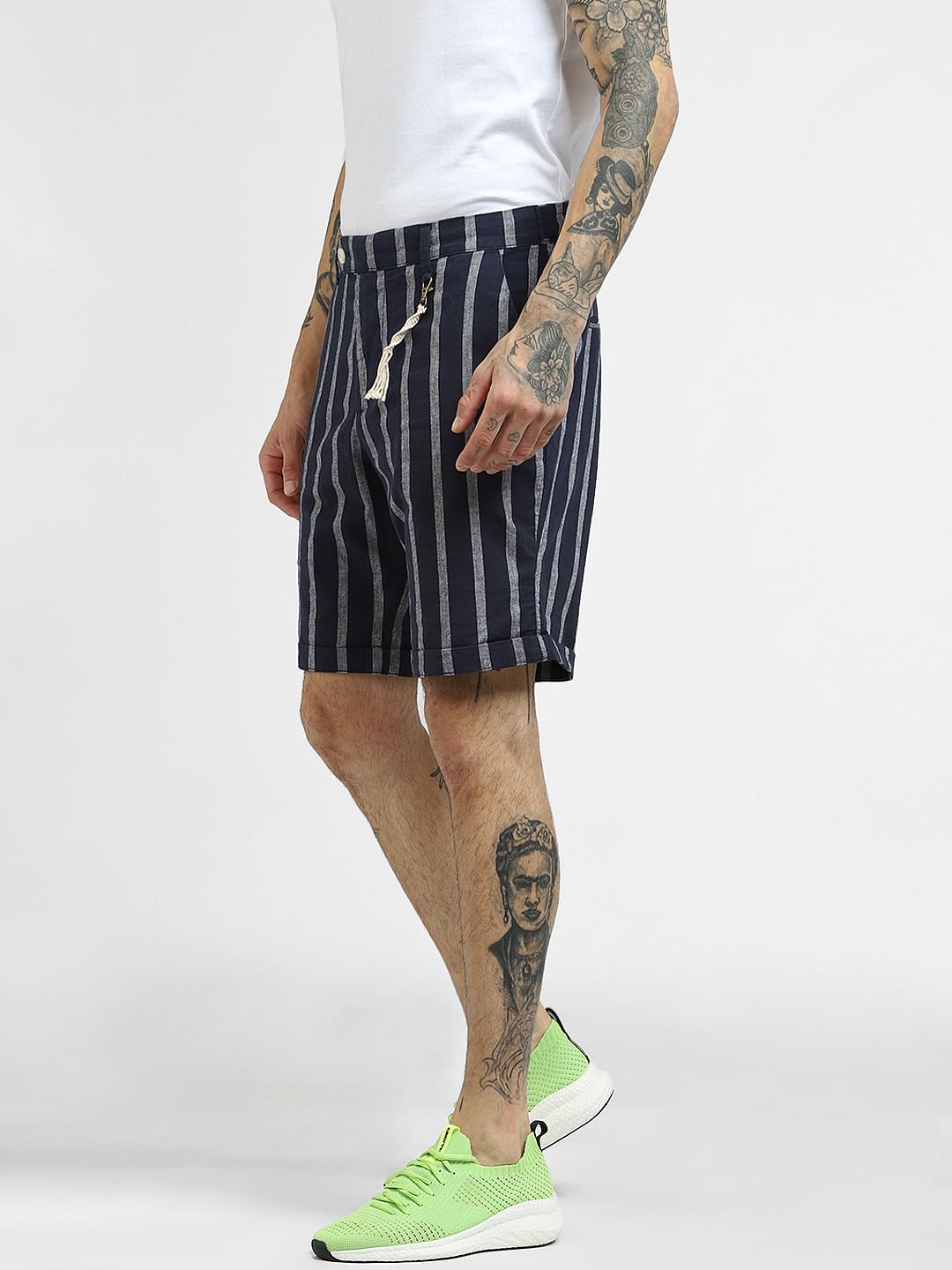 Blue Striped Linen Shorts