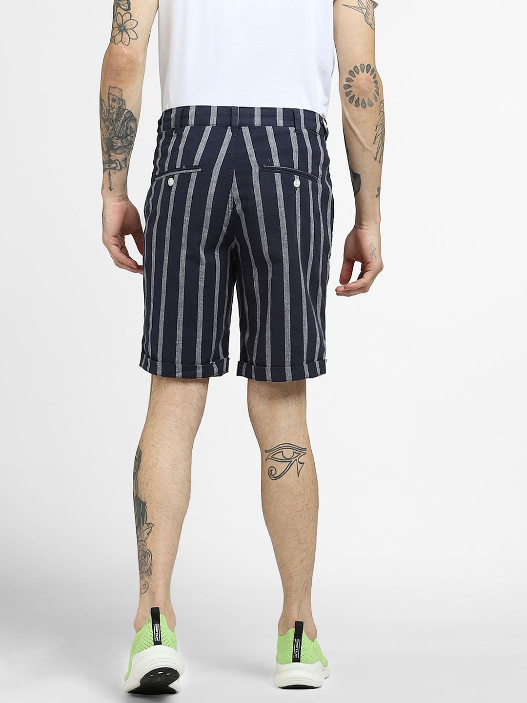 Blue Striped Linen Shorts