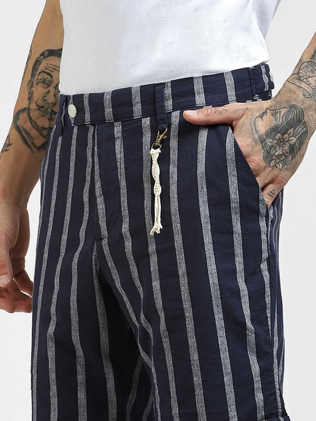 Blue Striped Linen Shorts