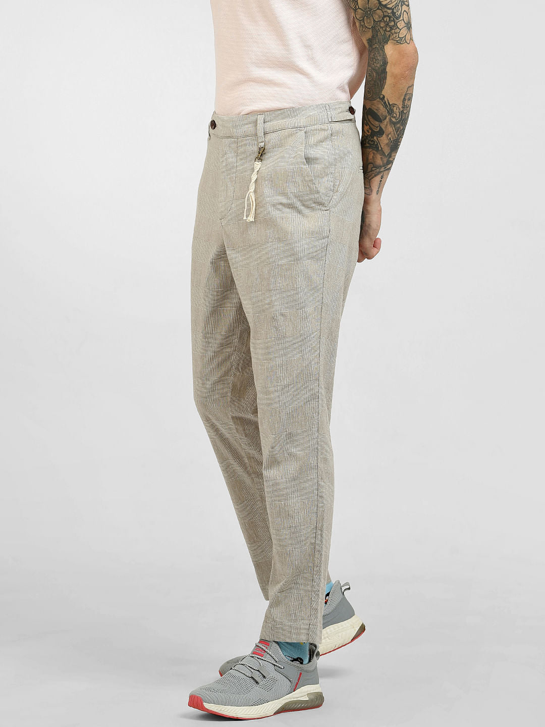 Light Grey Plain Check Pants