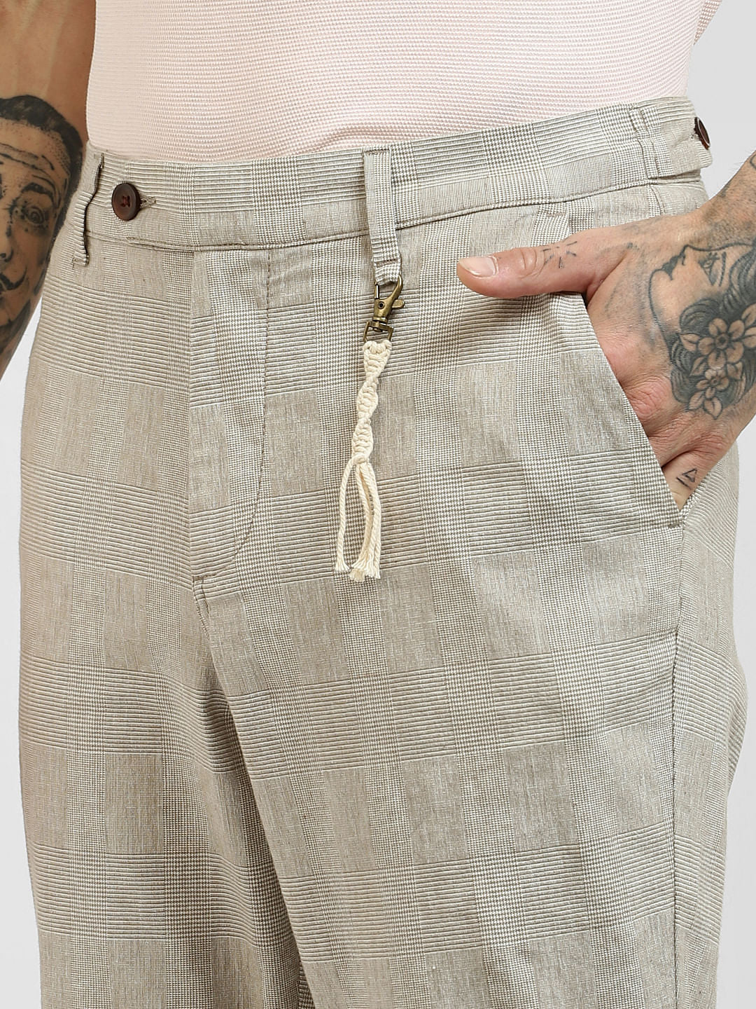 Light Grey Plain Check Pants