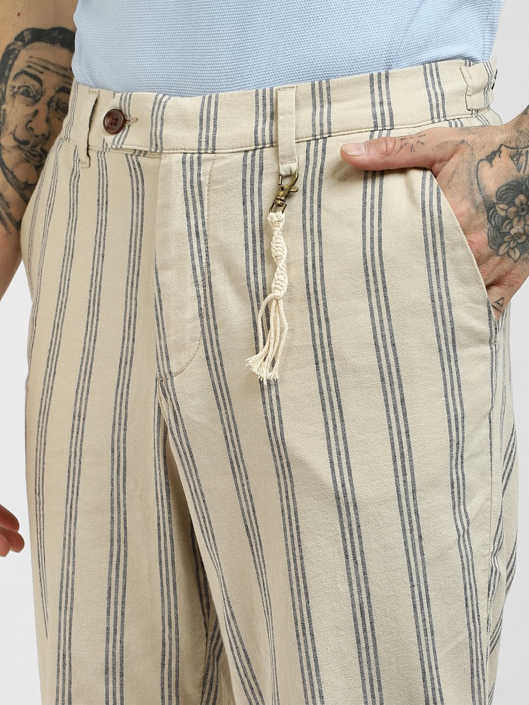 Beige Striped Pants