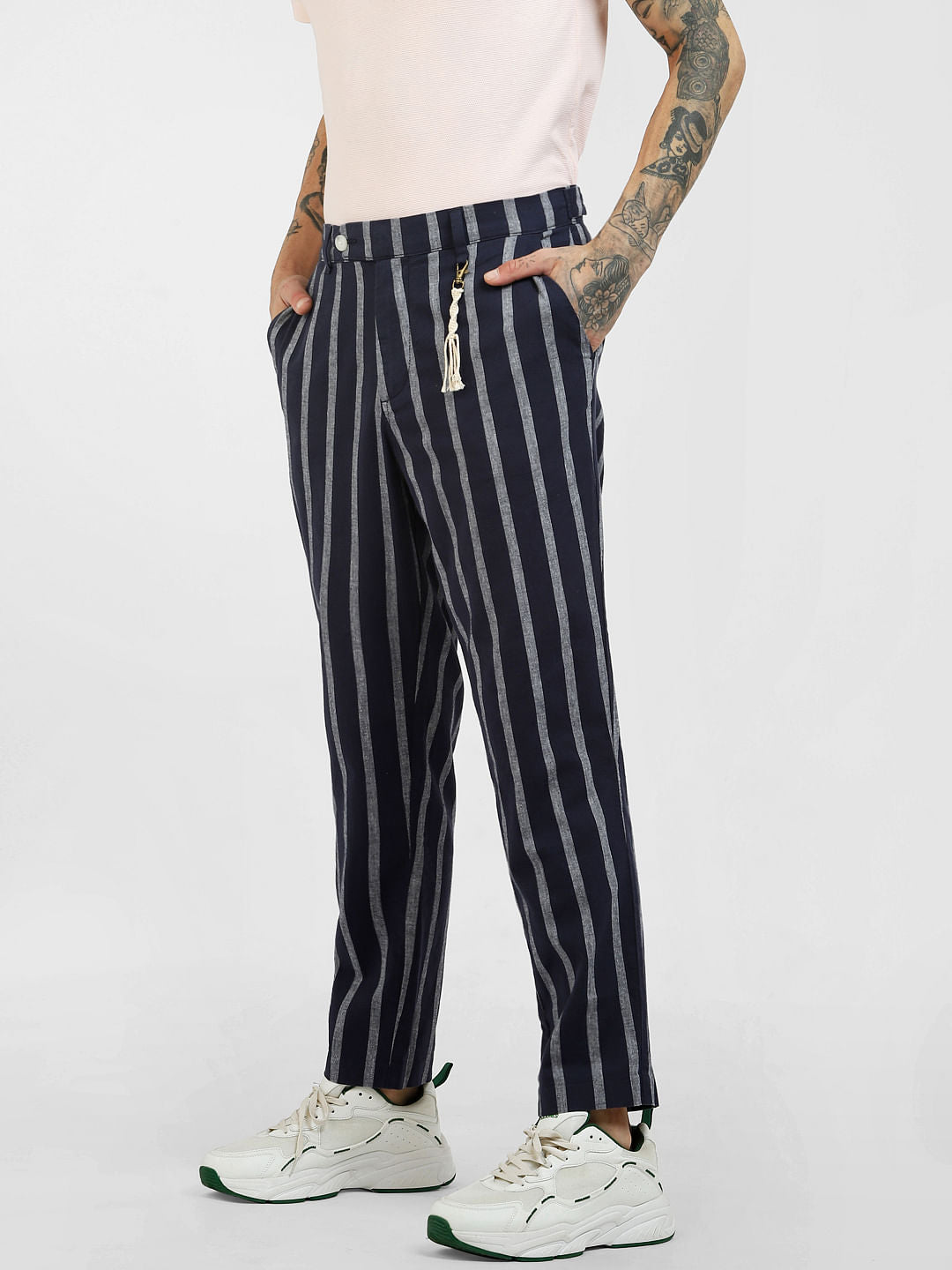 Beige Striped Pants