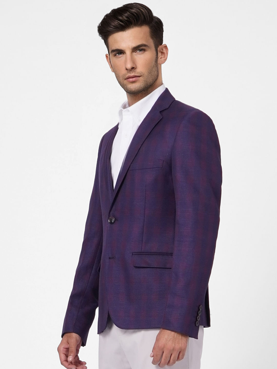 Purple Check Linen Blazer
