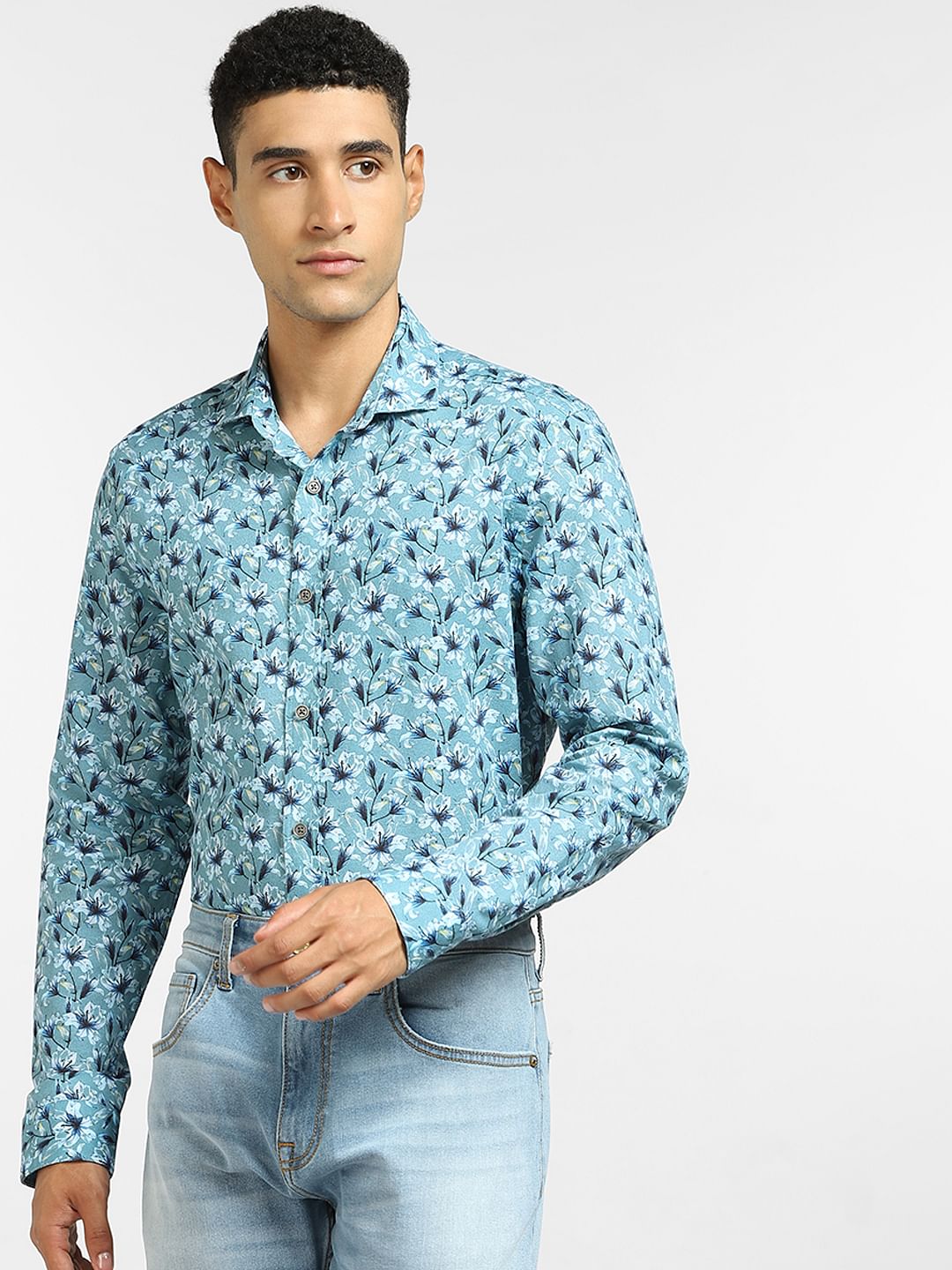 Blue Floral Full Sleeves Shirt