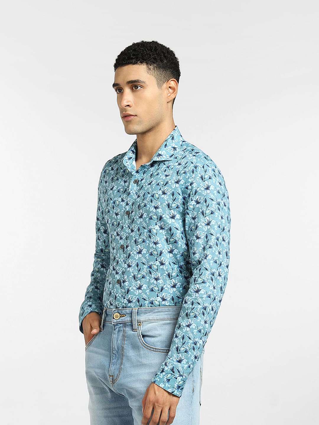 Blue Floral Full Sleeves Shirt
