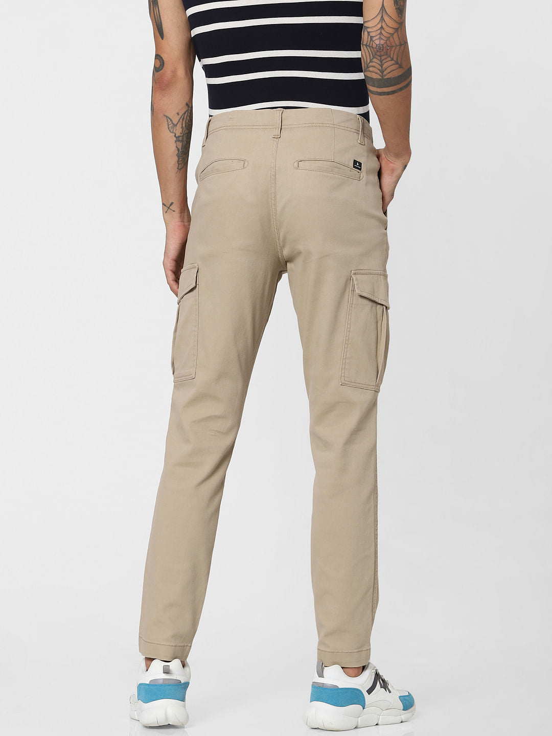 Beige Mid Rise Slim Fit Pants