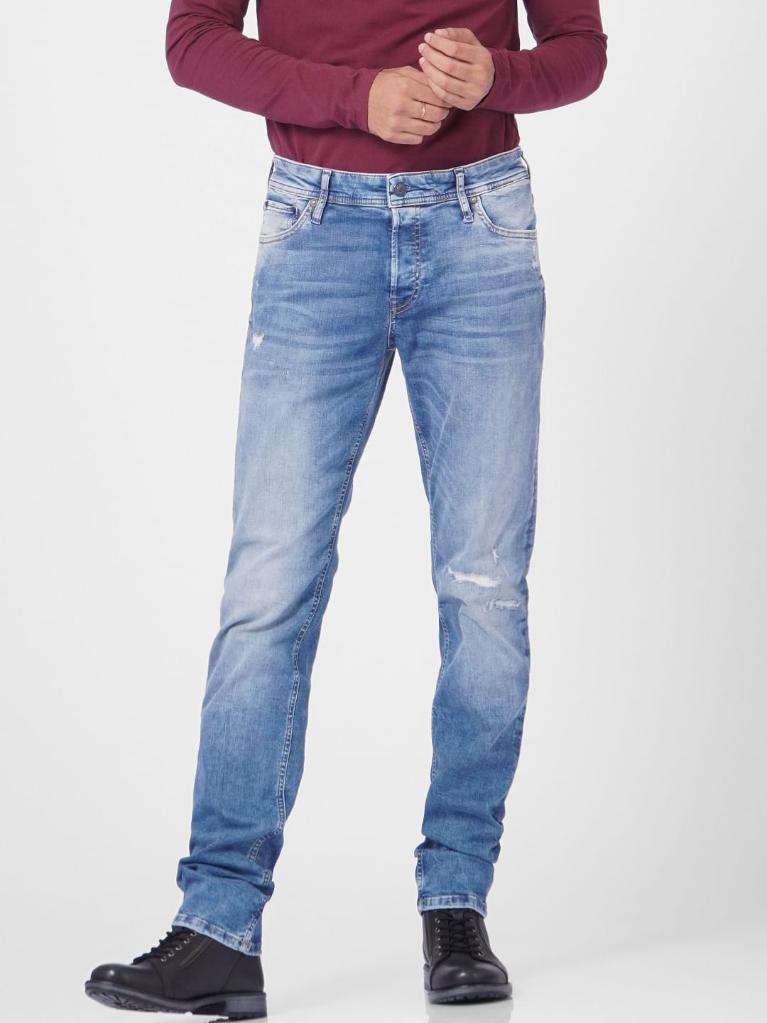 Blue Low Rise Glenn Torn Slim Jeans