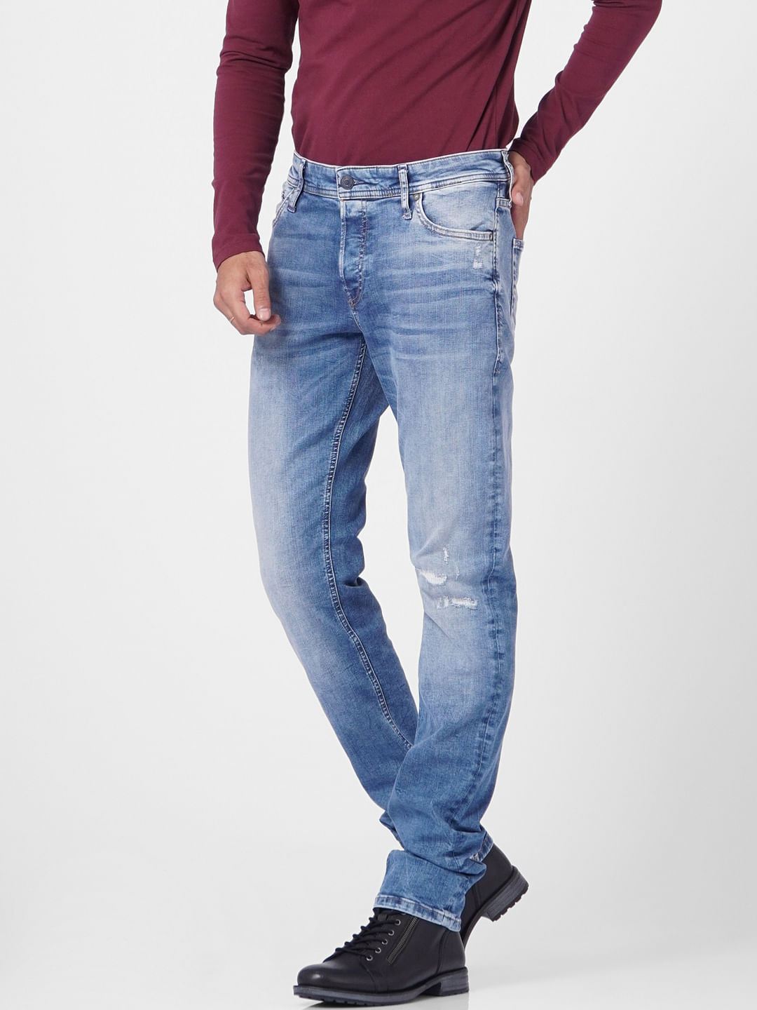 Blue Low Rise Glenn Torn Slim Jeans