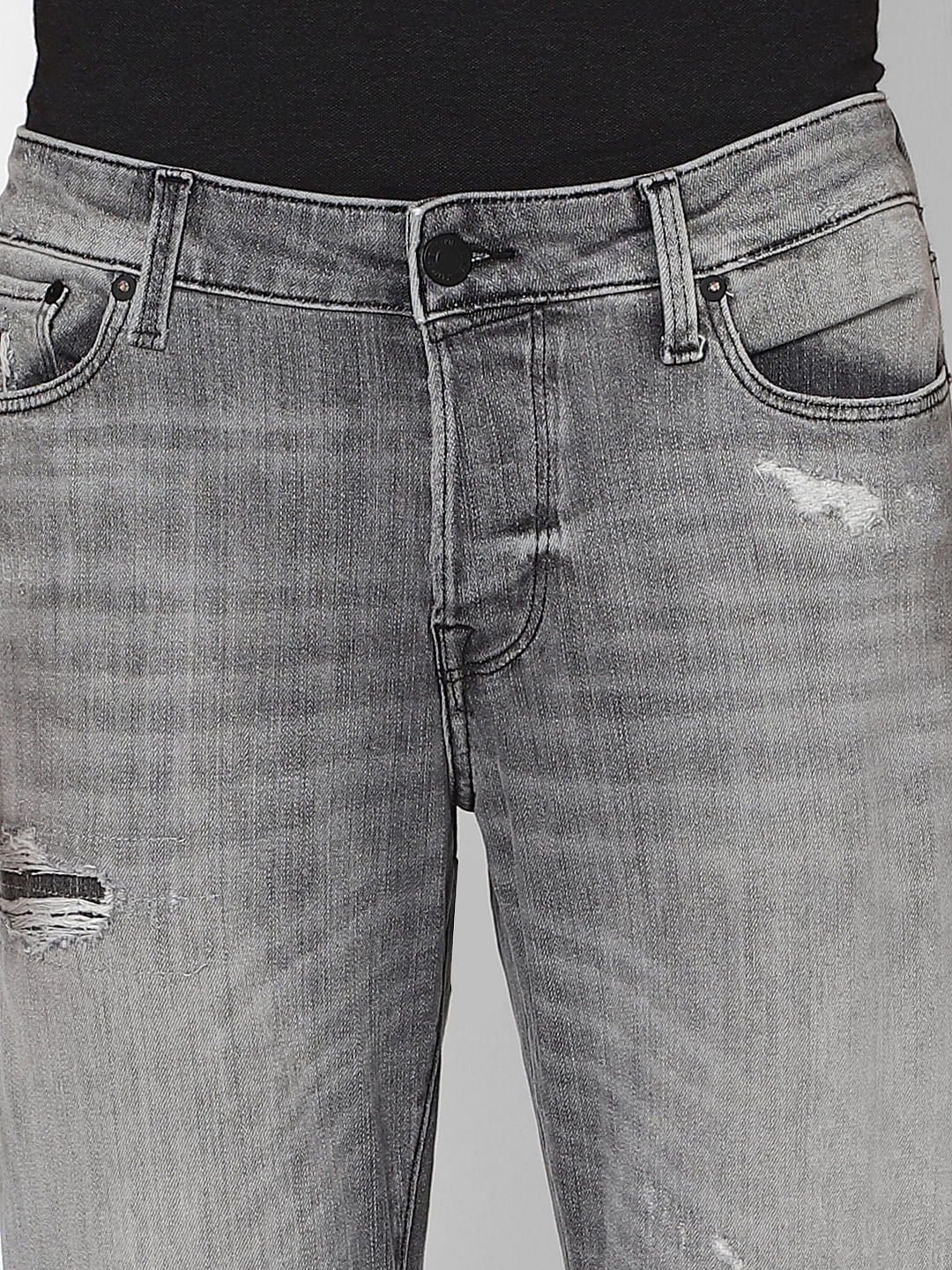 Grey Low Rise Glenn Slim Fit Torn Jeans