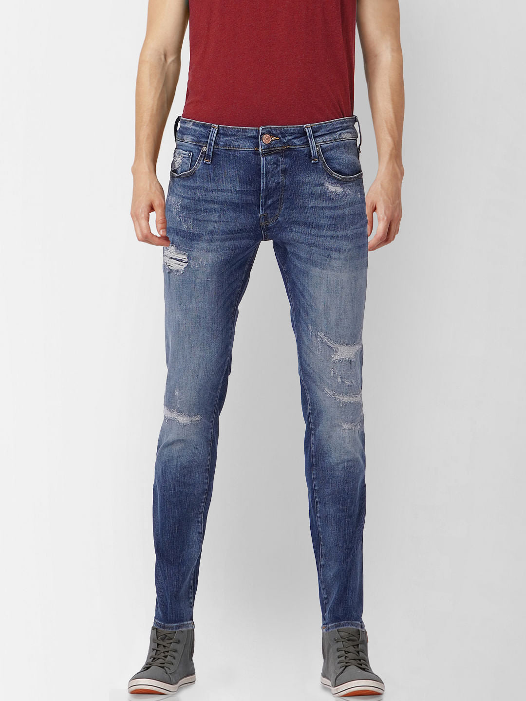 Blue Low Rise Glenn Torn Slim Fit Jeans