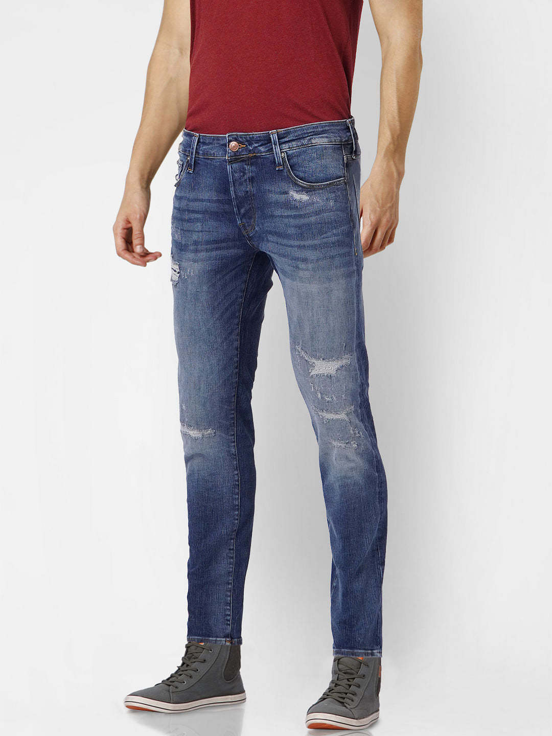 Blue Low Rise Glenn Torn Slim Fit Jeans