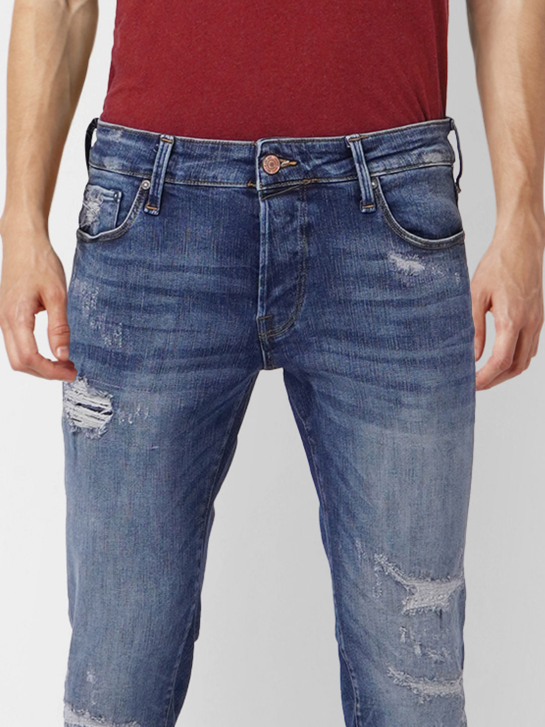 Blue Low Rise Glenn Torn Slim Fit Jeans