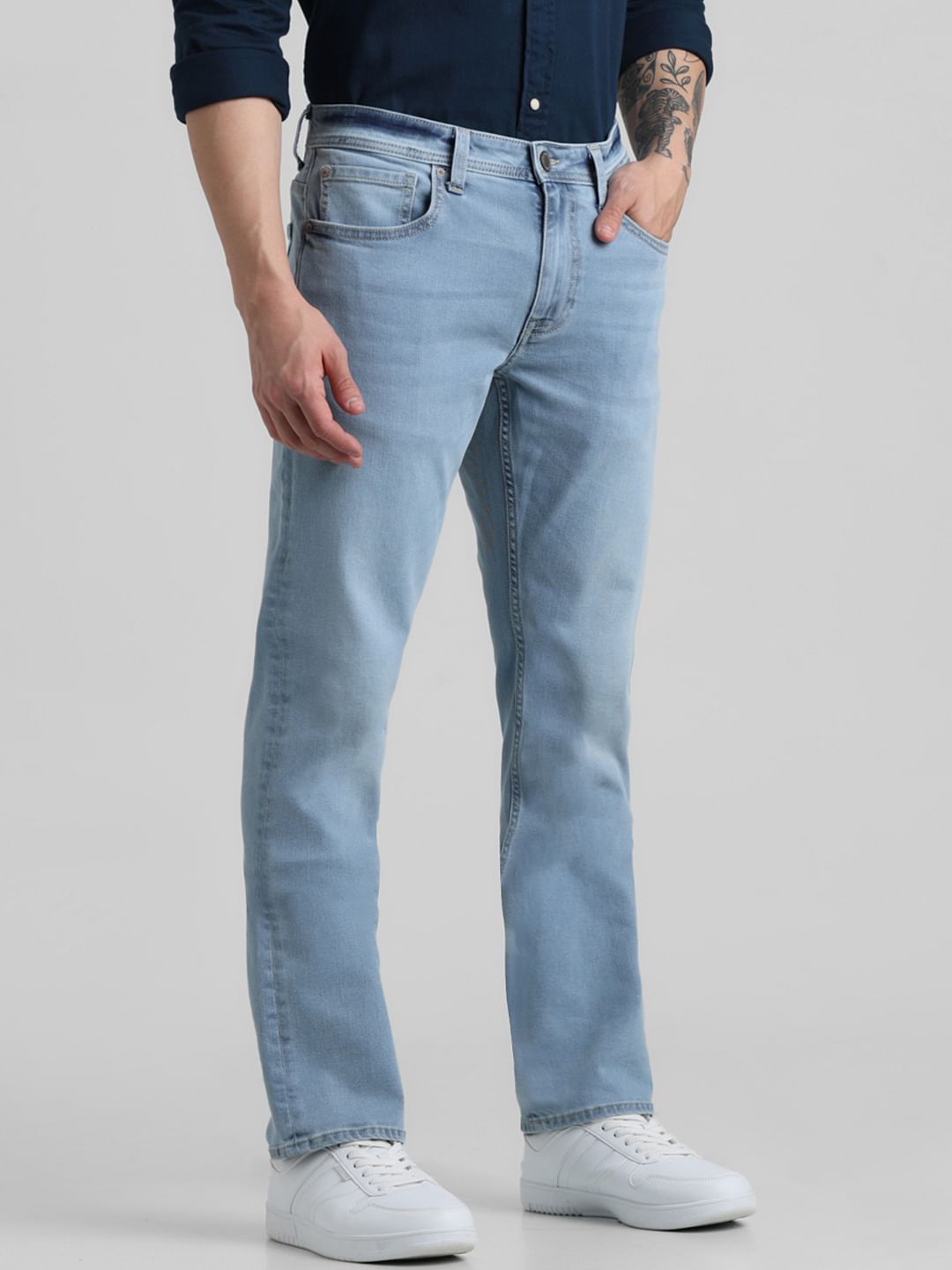 Light Blue Mid Rise Clark Regular Fit Jeans