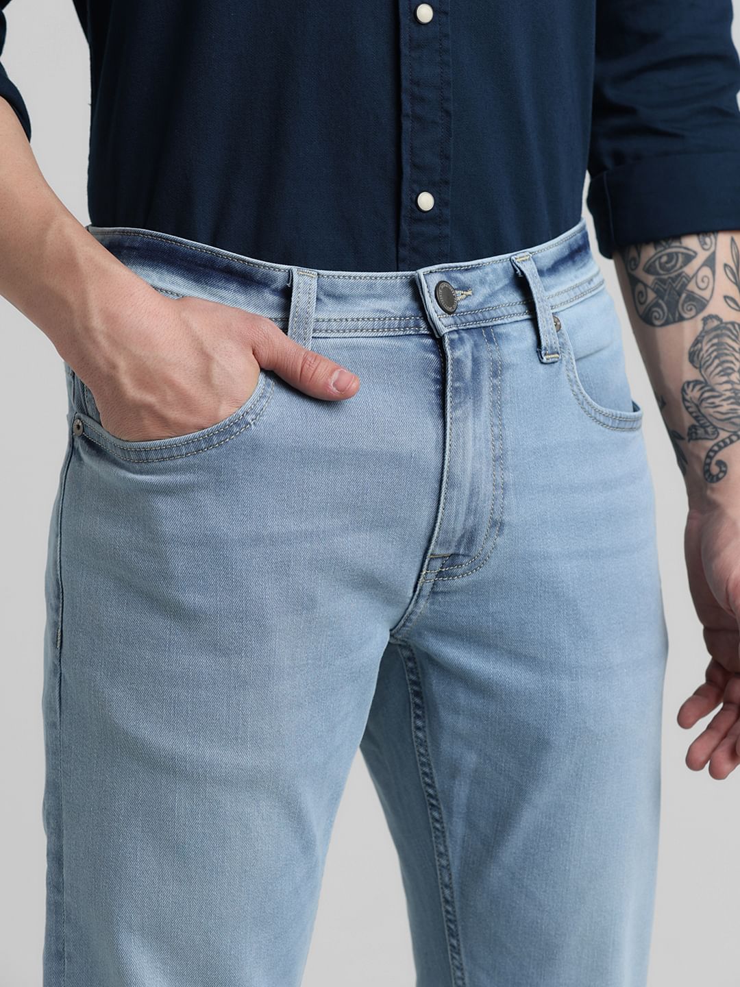 Light Blue Mid Rise Clark Regular Fit Jeans