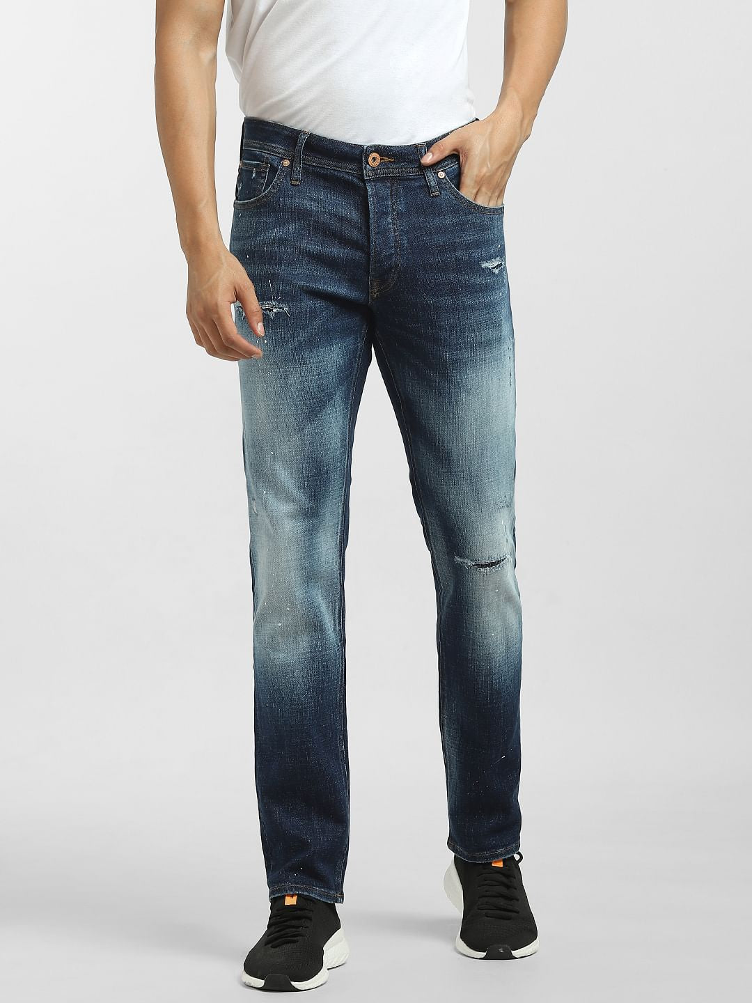 Blue Low Rise Distressed Glenn Slim Jeans