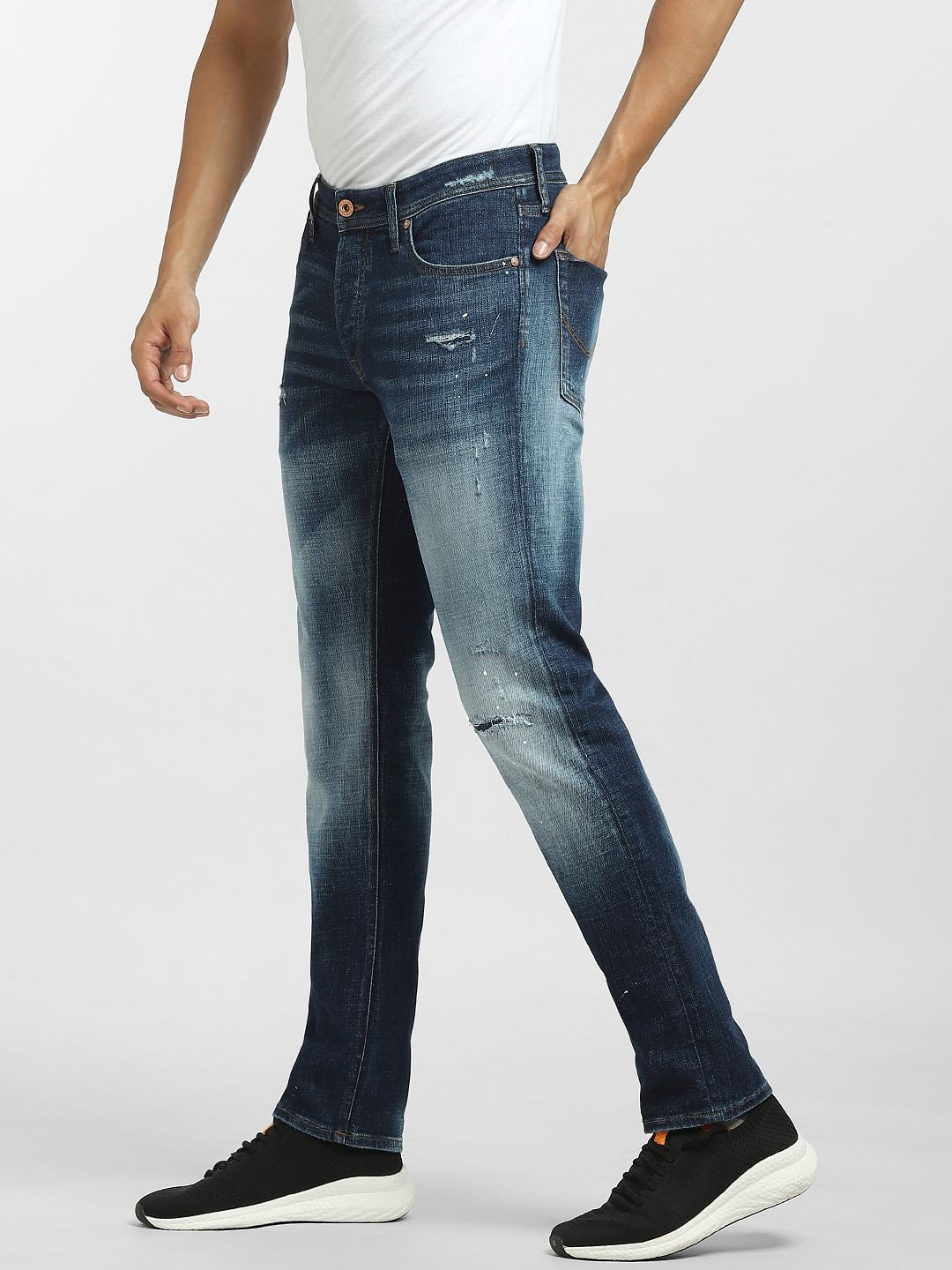 Blue Low Rise Distressed Glenn Slim Jeans