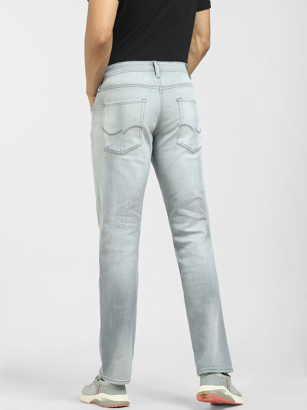 Grey Low Rise Distressed Tim Regular Jeans