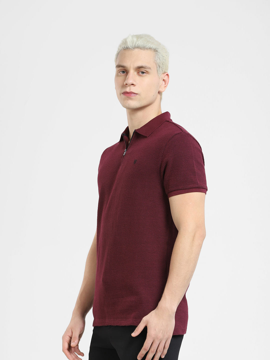 Burgundy Zip-Up Polo T-shirt