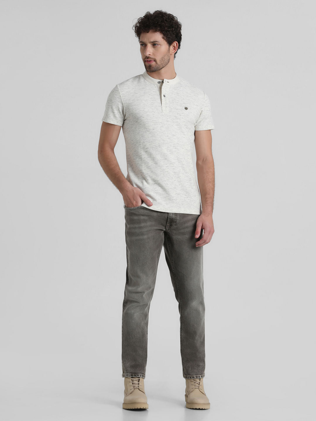 White Cotton Henley T-shirt