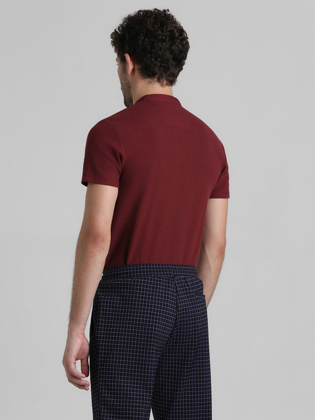 Dark Red Cotton Henley T-shirt