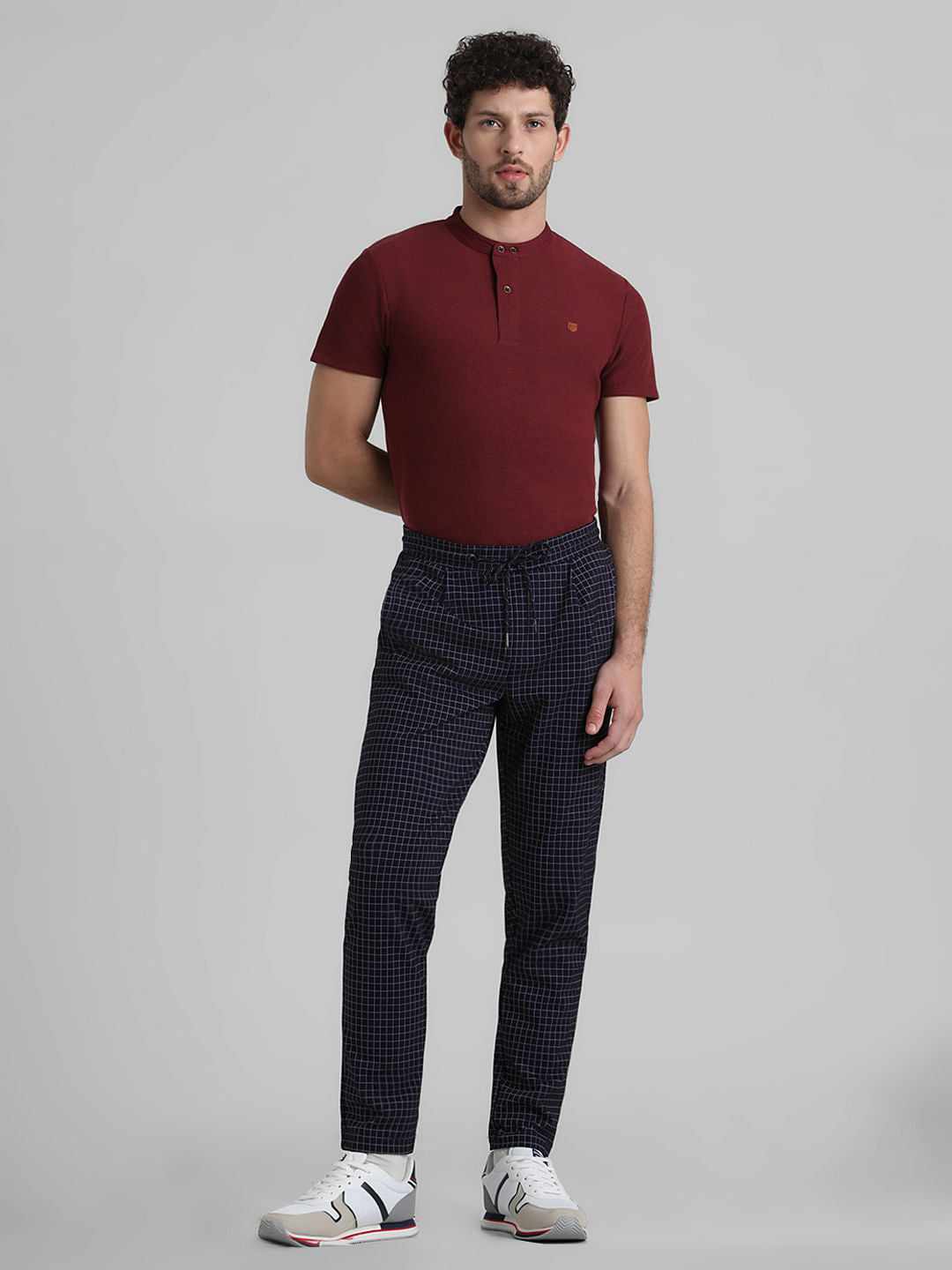 Dark Red Cotton Henley T-shirt