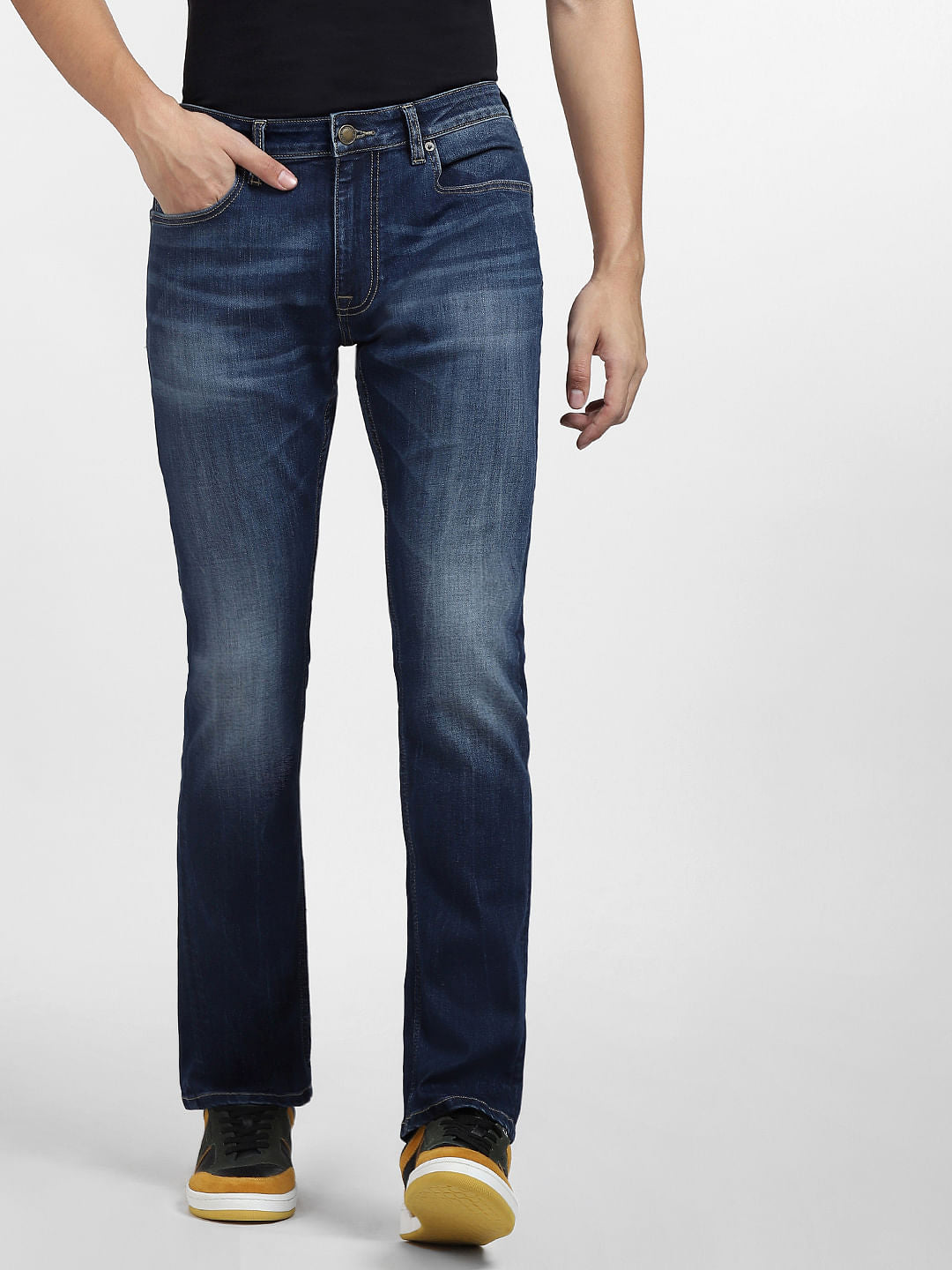 Dark Blue Mid Rise Clark Regular Fit Jeans