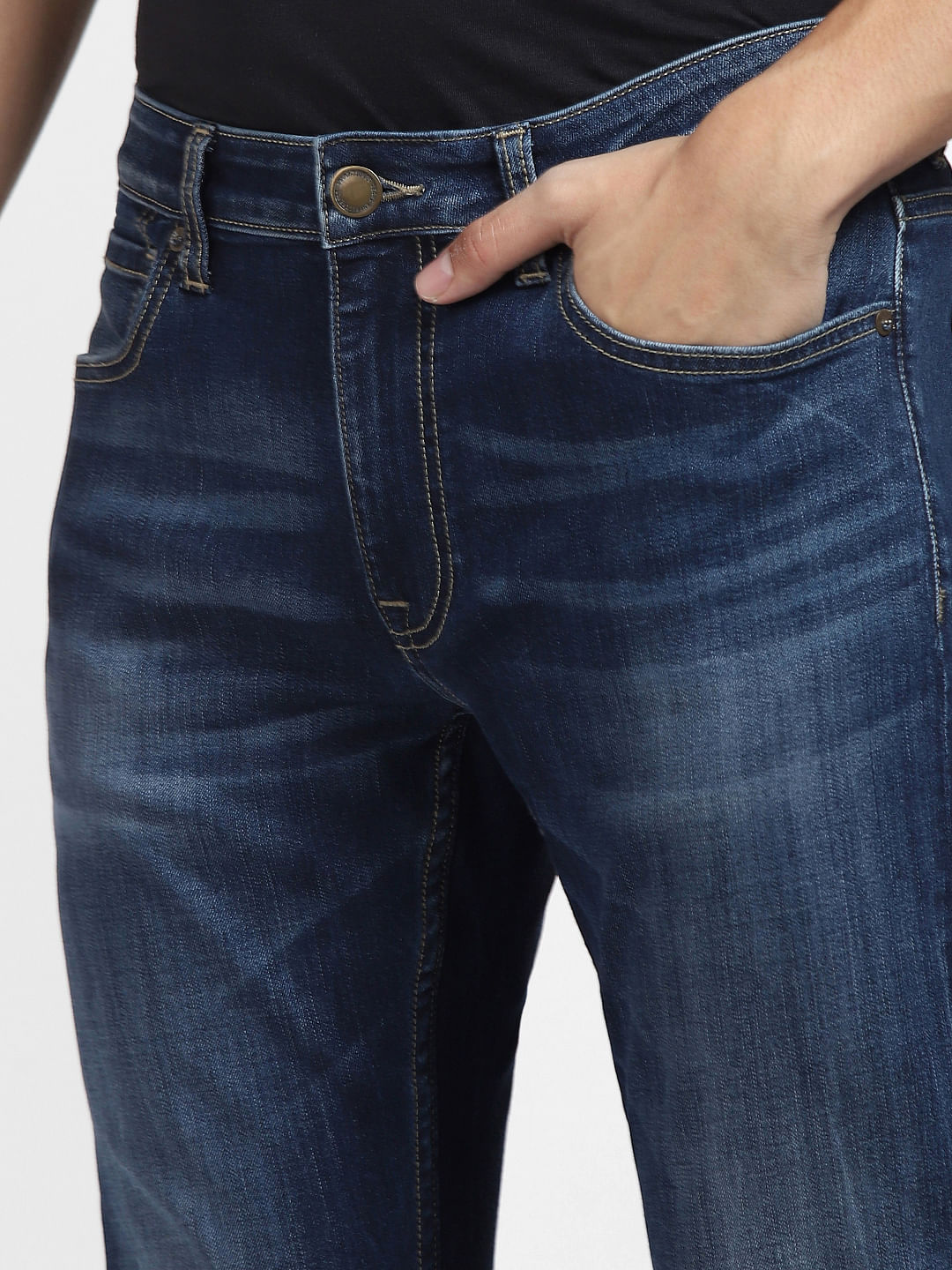 Dark Blue Mid Rise Clark Regular Fit Jeans
