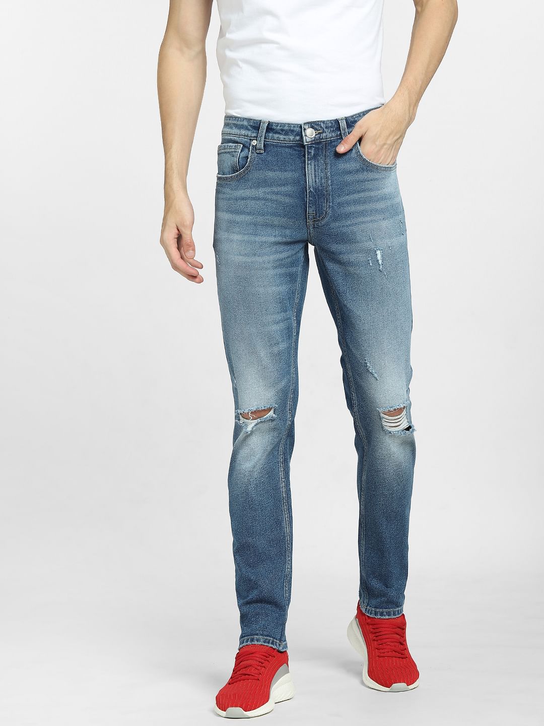 Blue Low Rise Ripped Glenn Slim Fit Jeans