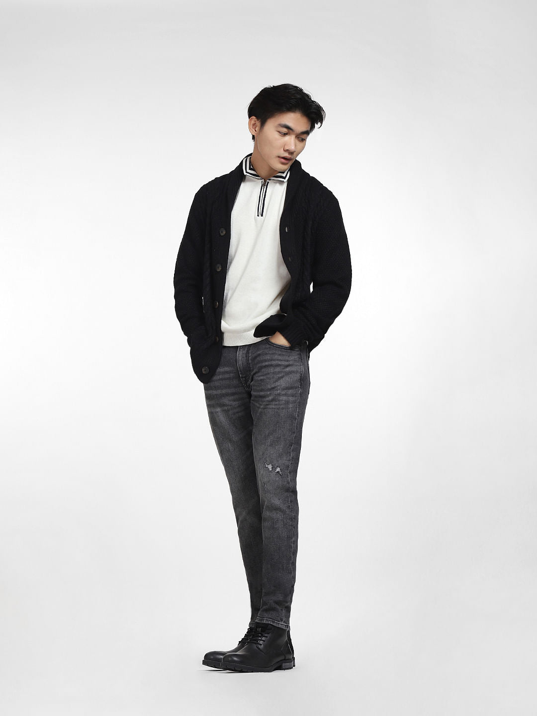 Black Low Rise Distressed Glenn Slim Fit Jeans