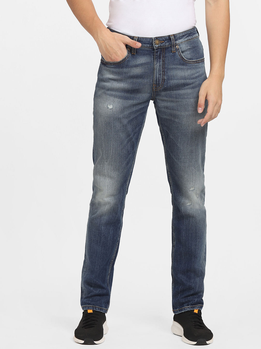 Blue Low Rise Distressed Glenn Slim Jeans