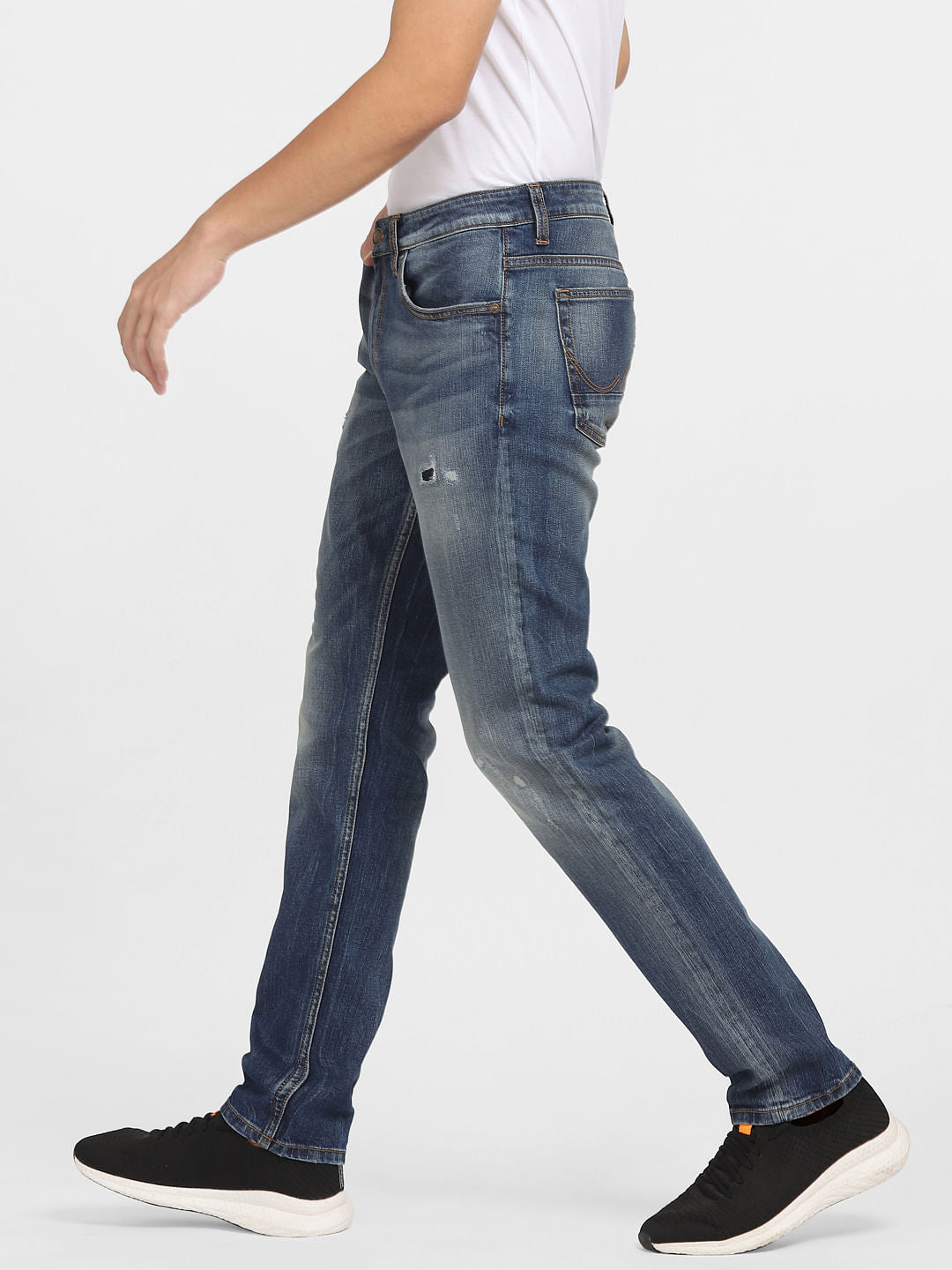 Blue Low Rise Distressed Glenn Slim Jeans