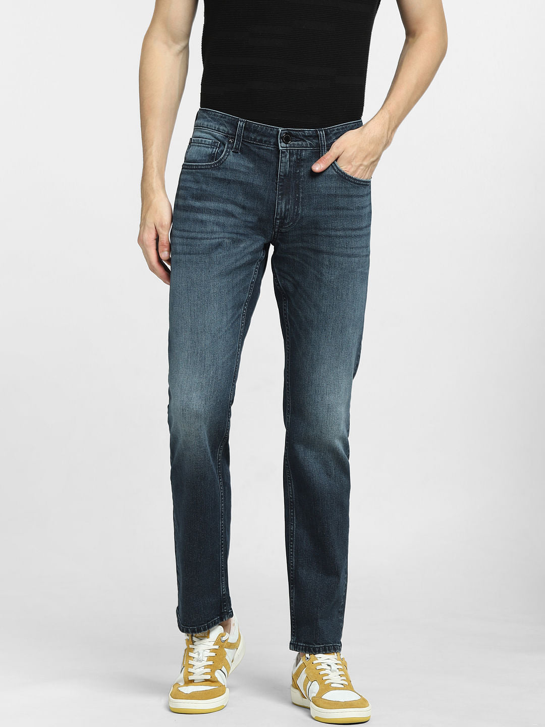 Dark Blue Mid Rise Clark Regular Jeans