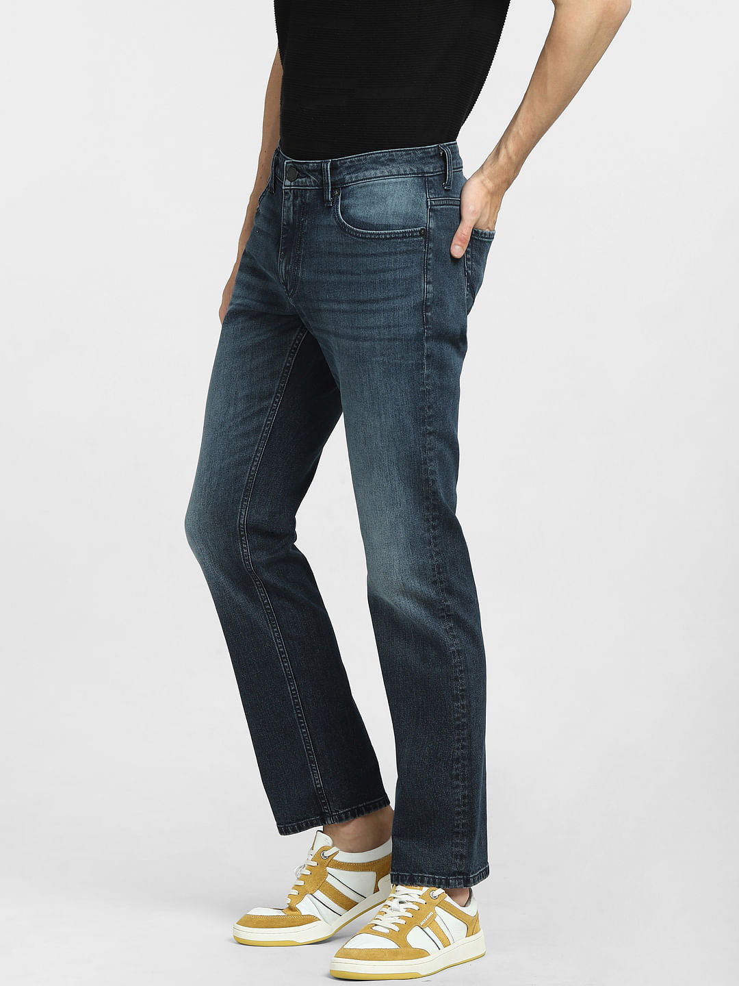 Dark Blue Mid Rise Clark Regular Jeans