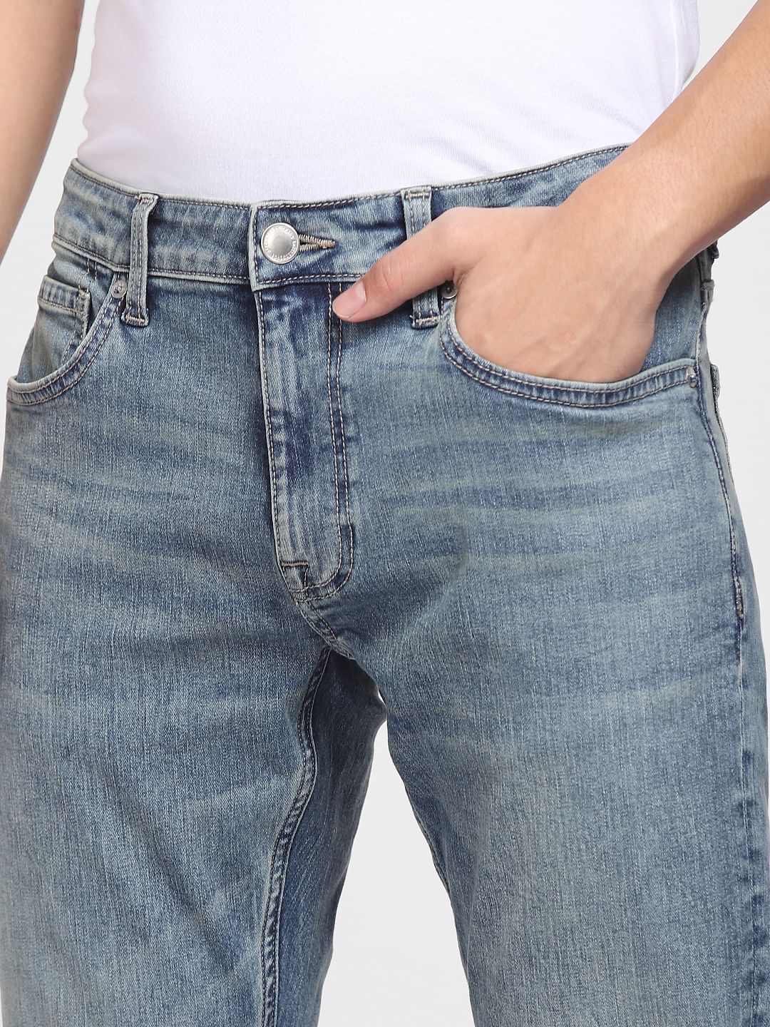 Blue Mid Rise Clark Regular Fit Jeans