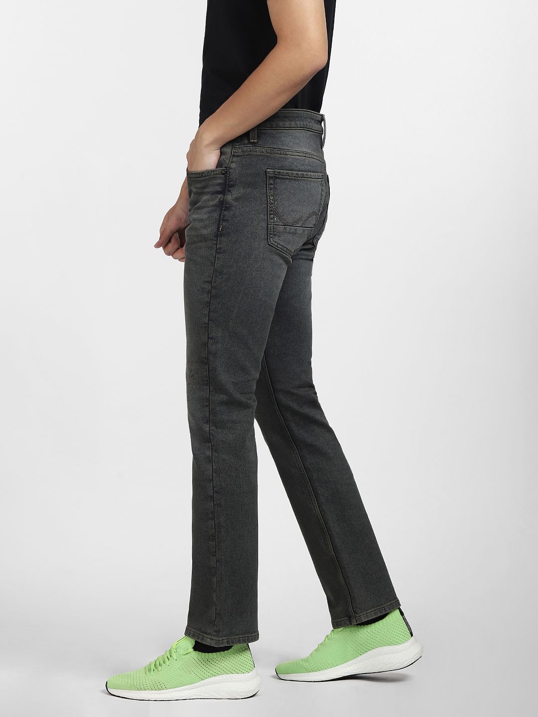 Dark Blue Mid Rise Distressed Regular Fit Jeans