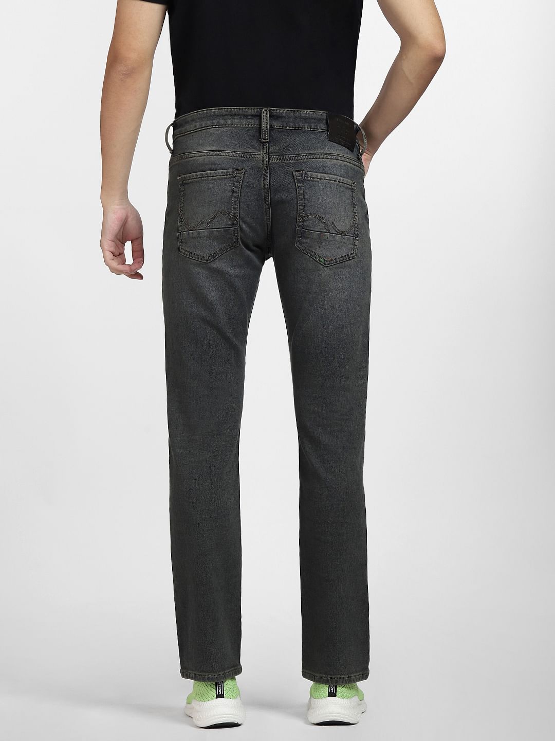 Dark Blue Mid Rise Distressed Regular Fit Jeans