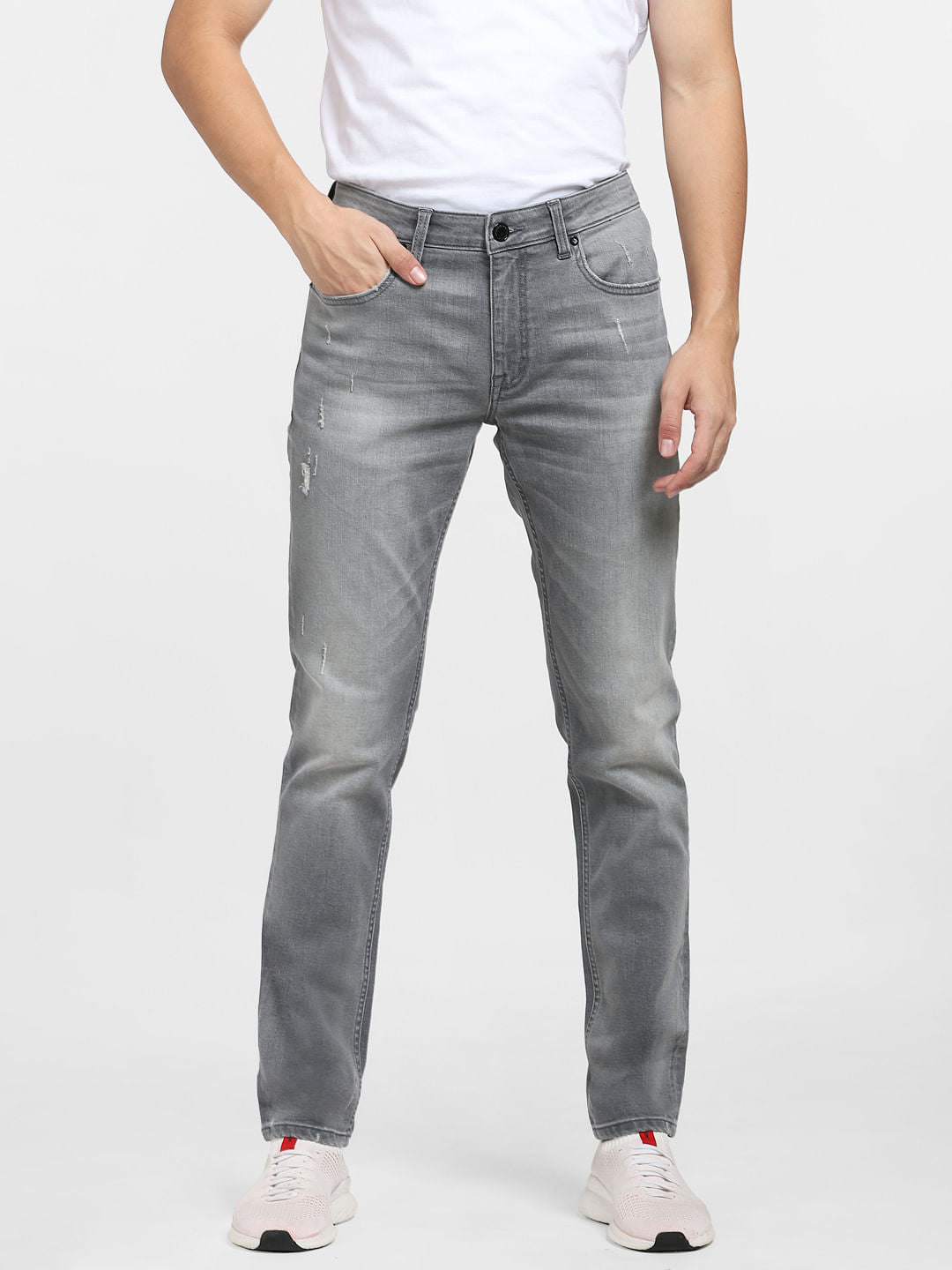 Grey Low Rise Distressed Ben Skinny Jeans